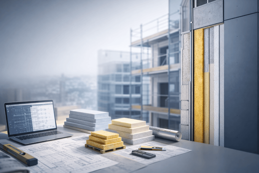 Dämmstoff-Materialien auf einer Baustelle